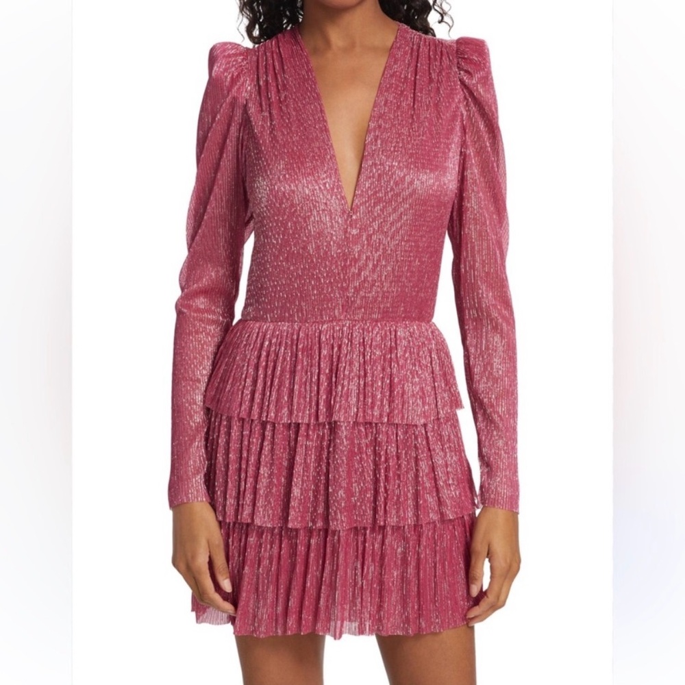 Revolve X Sabina Musayev Carry Metallic Foil Ruffled Mini Dress Pink‎ Size XL